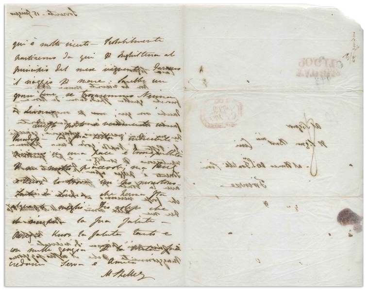 Mary Shelley Autograph Letter Signed Regarding Letters Written by Percy Shelley -- ''...This place is truly a paradise, its beauty is indescribable. We live in a peace and tranquillity...''